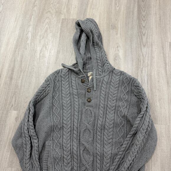 LL Bean Heritage Fisherman Sweater Henley Hoodie Mens XL Gray Soft Cotton 518210 - Picture 2 of 8